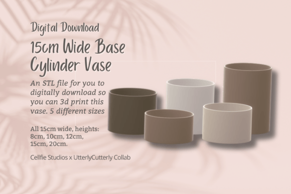 15cm Wide Base, Cylinder Vase STL File: Modern 3D Printable Planters