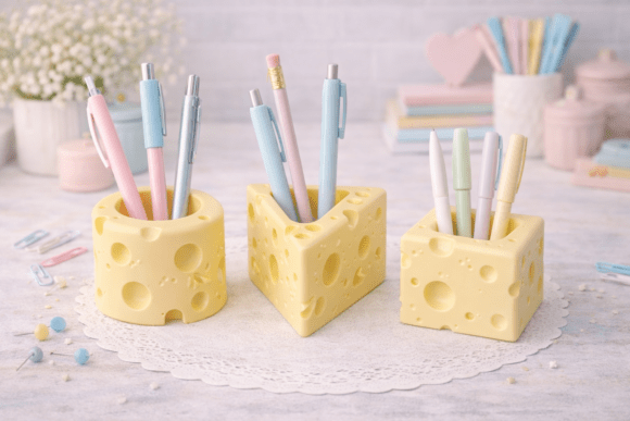 Adorable Cheese Pen Holder STL Set for Your Desk