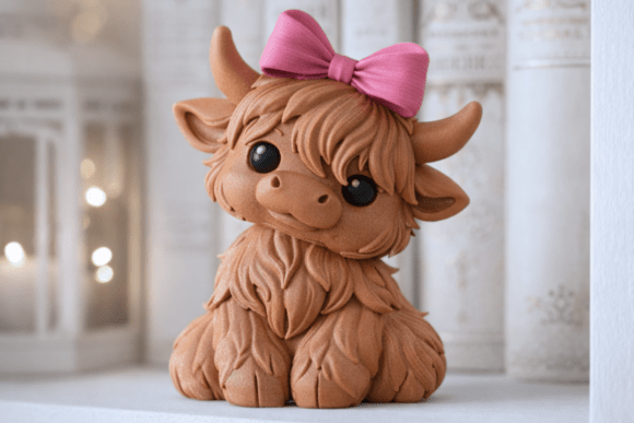 Adorable Highland Cow Figurine with Bow for Your Decor