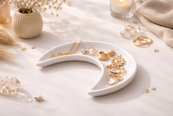 Celestial Charm for Your Desk: The Crescent Moon Trinket Dish