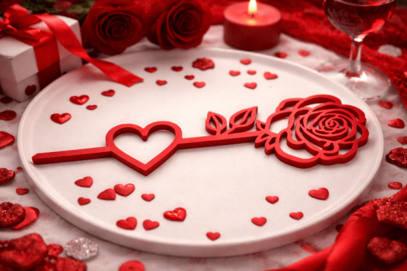 Elegant 3D Valentine Rose with Heart for Quick Printing