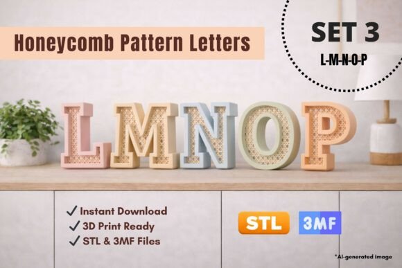 Honeycomb Pattern Letters SET 3: L-P 3D Printable Alphabet