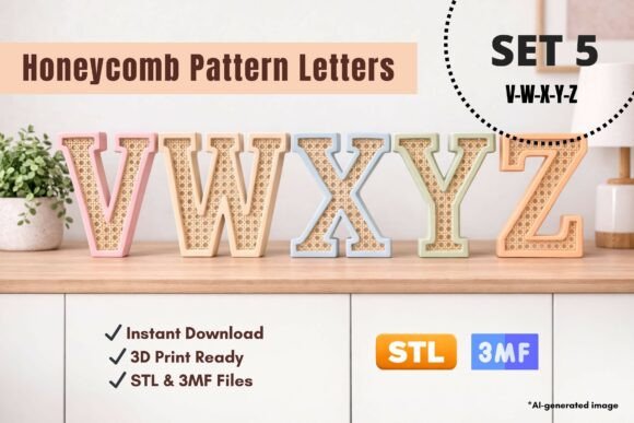 Honeycomb Pattern Letters SET 5: 3D Printable Alphabet V–Z