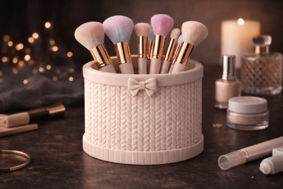 Knitted Makeup Brush Holder STL: Organize with Cozy Charm