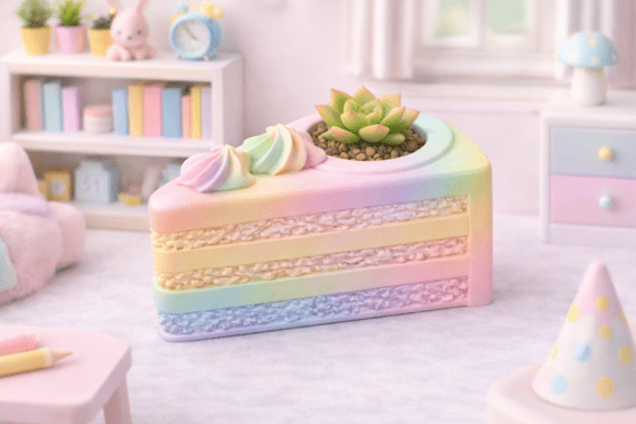 Mini Cake Planter STL: Tiny Desk Decor & Creative Asset