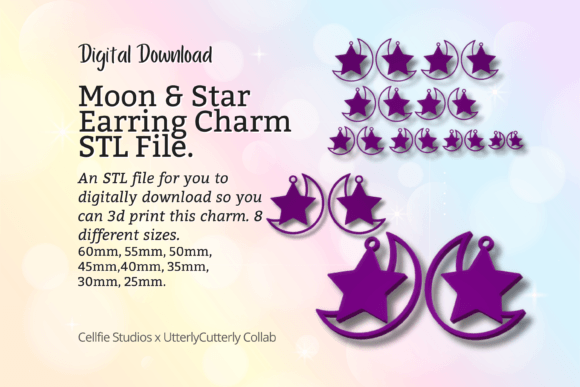 Moon & Star Earring Charm STL File for 3D Printing