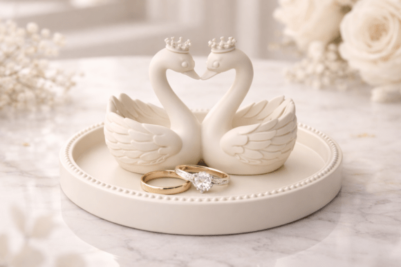 Swan Wedding Ring Dish STL: Elegant 3D Print Design